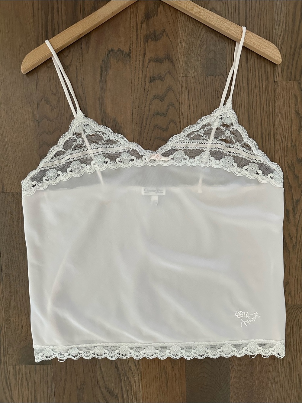 Vintage Christian Dior Spaghetti Strap Lace Intimates Camisole in White Large